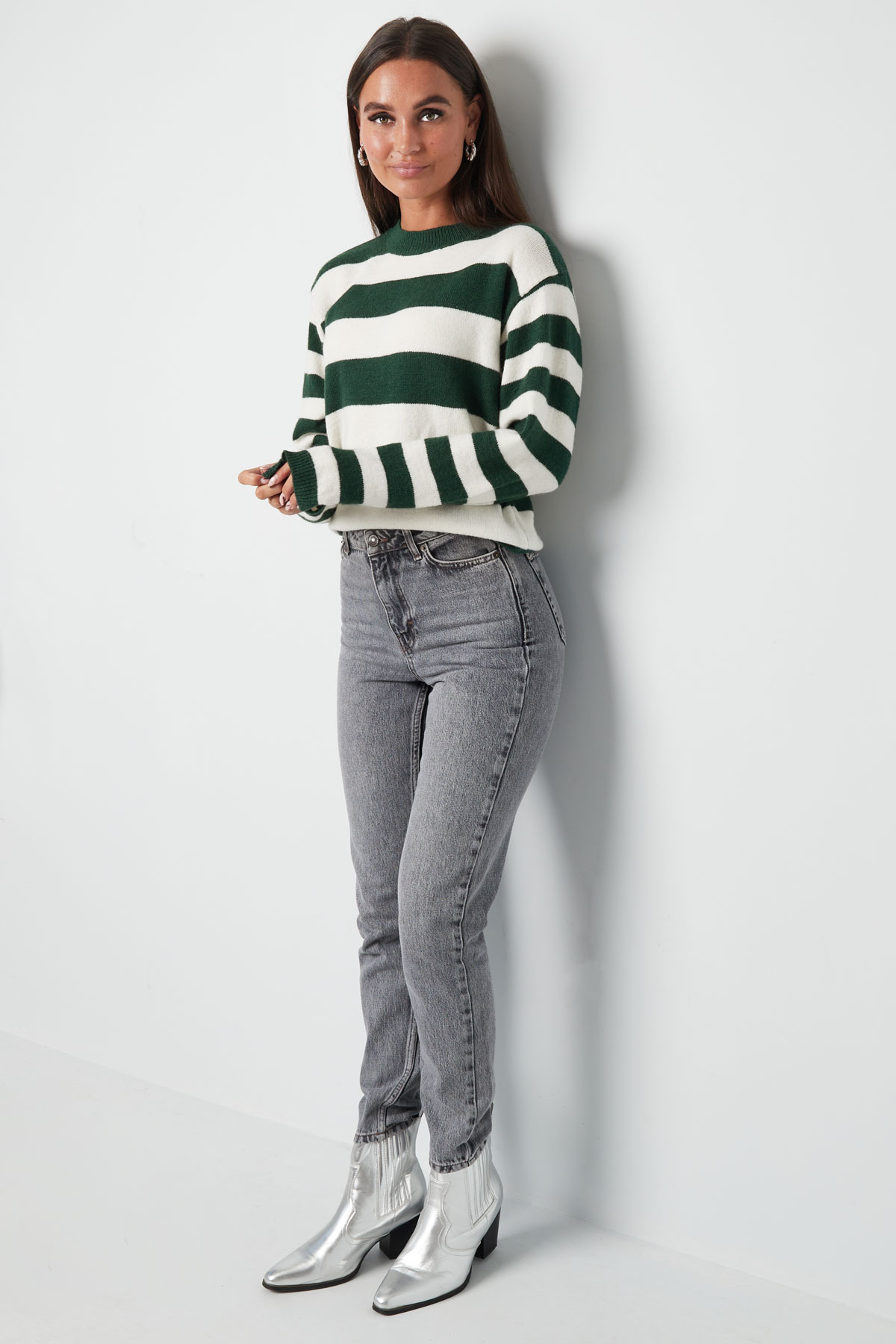 Knitted striped sweater - purple white h5 Picture3